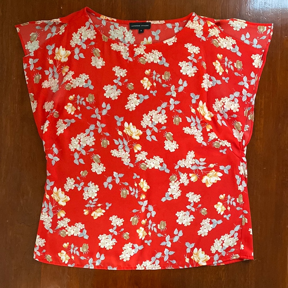 Adrienne Vittadini Floral Hanging Sleeve Blouse size S